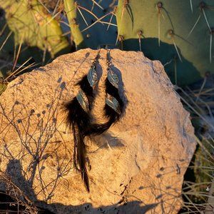 Faux Feather & Fringe Tassel Long Drop Dangle Earr